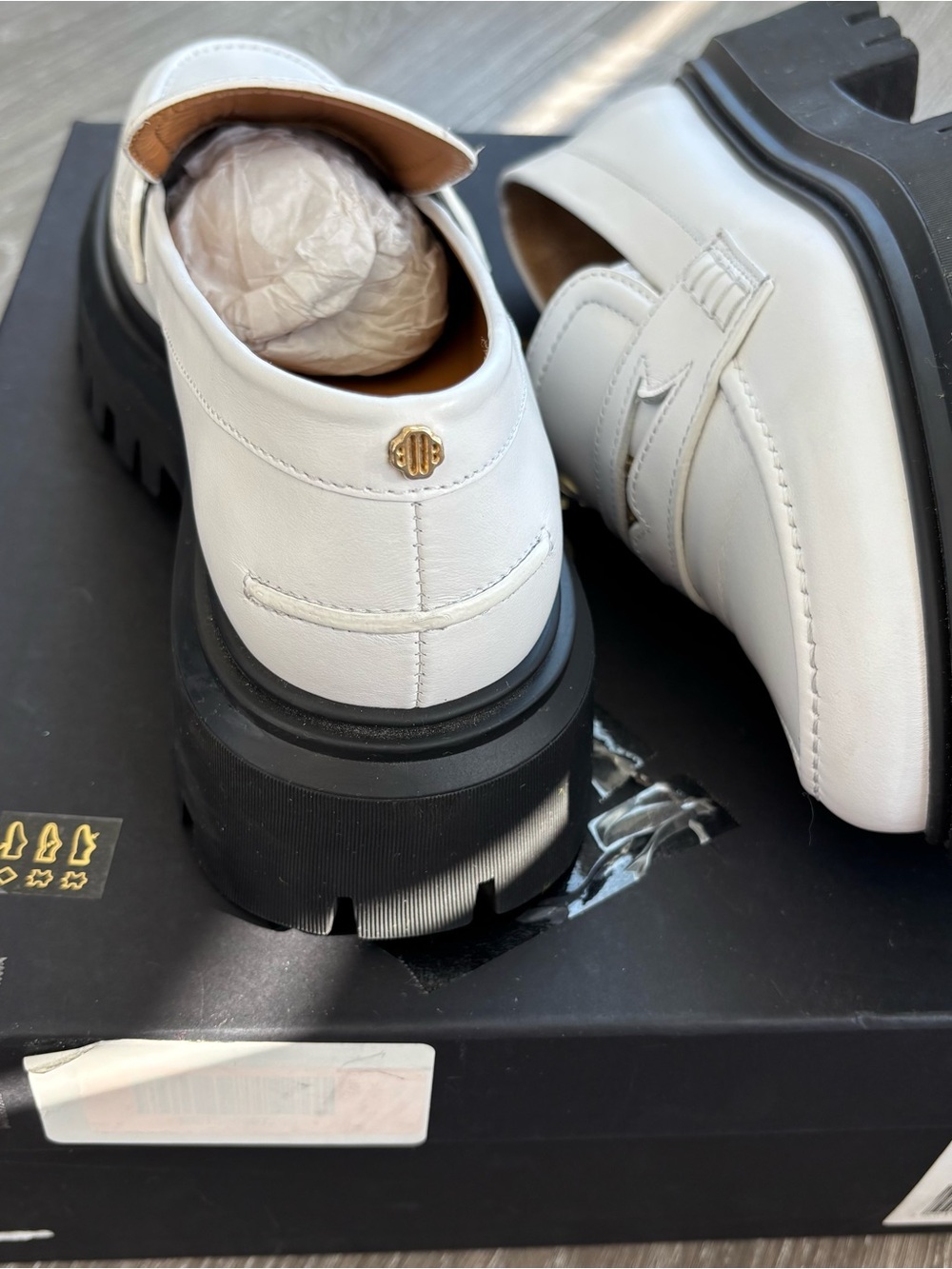 Maje White Leather Penny Loafers with Black Soles